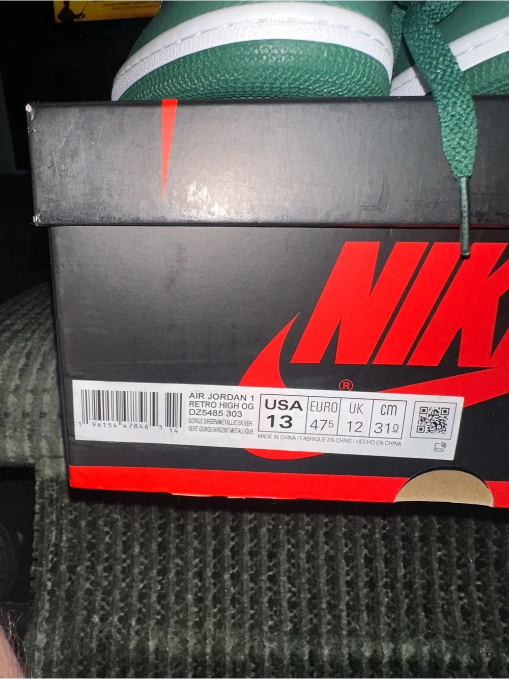 Nike Air Jordan 1 High Gorge Green White Men's Sneakers Size 13